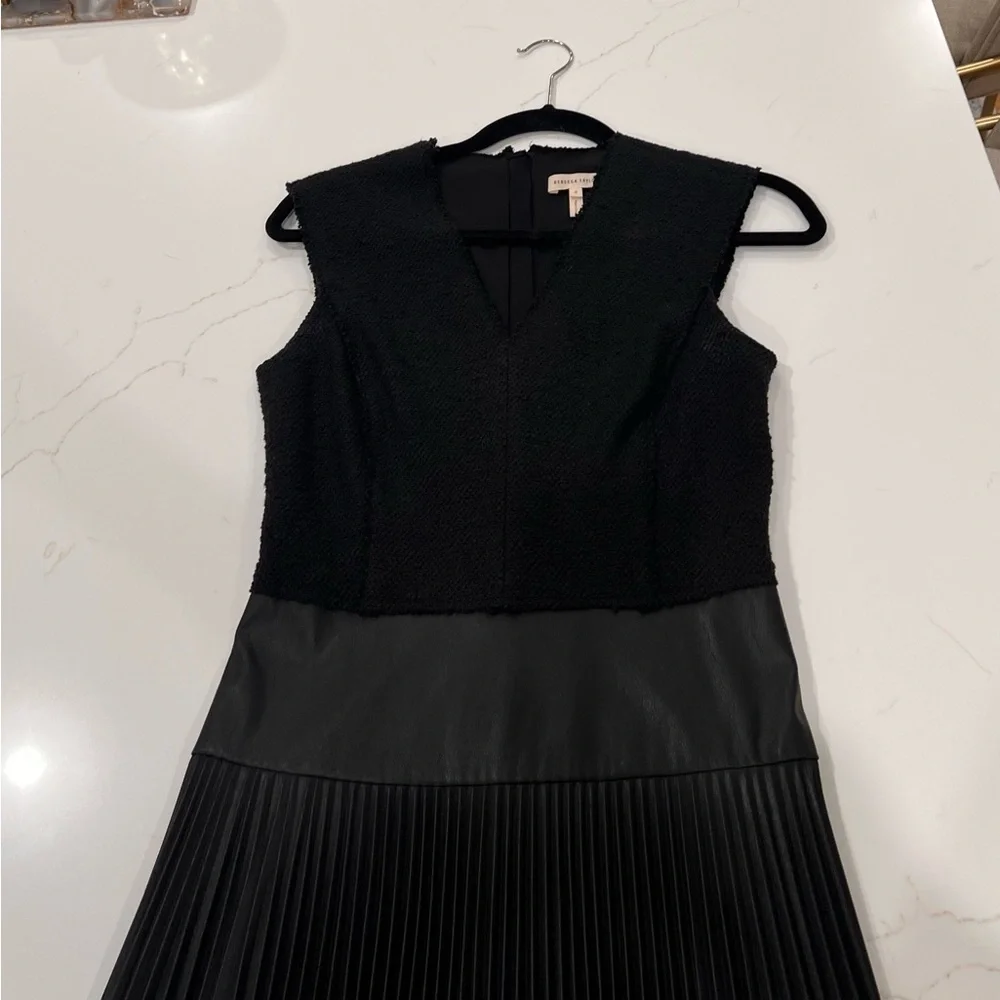 Rebecca Taylor V-Neck Faux Leather / Knit Dress | Size 0 | Black - Picture 4 of 7